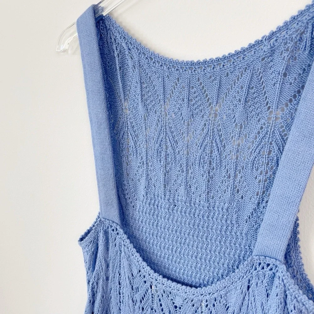 Free People Beach Knit Low Back Dress Sz  XL Crochet Blue Coverup Stretch -Note! - Picture 11 of 14